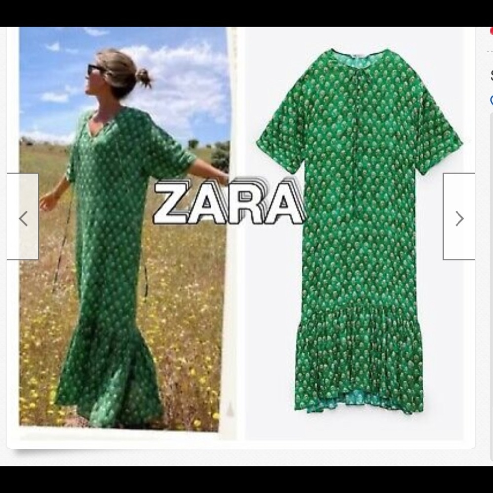 Zara Green Patterned Midi Dress